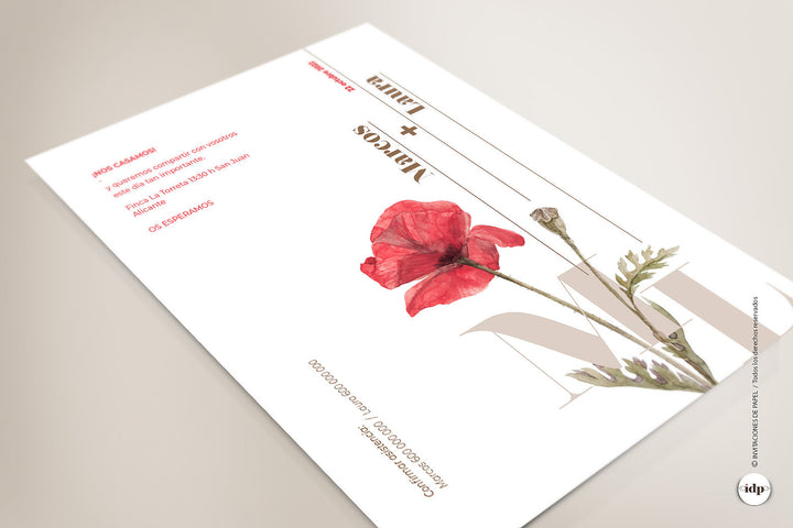 Invitación de Boda con Flores Minimalista y Sencilla - amapola
