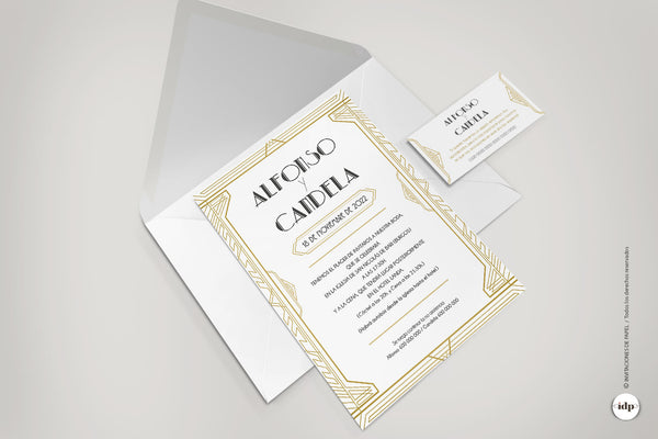 Invitación boda Gatsby con sobre y tarjeta