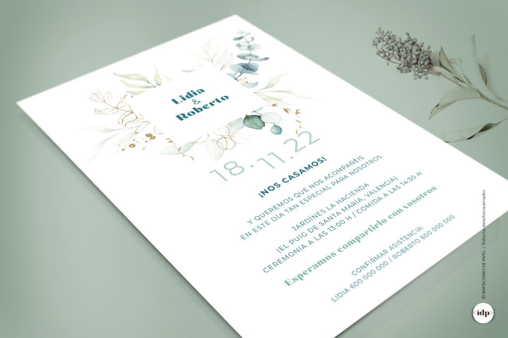 Invitaciones de Boda Sencillas en Acuarela Naturaleza - vergel