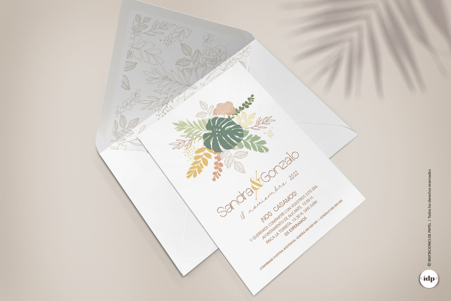 Invitaciones de Boda Tropical con Sobre Forrado - amazonas