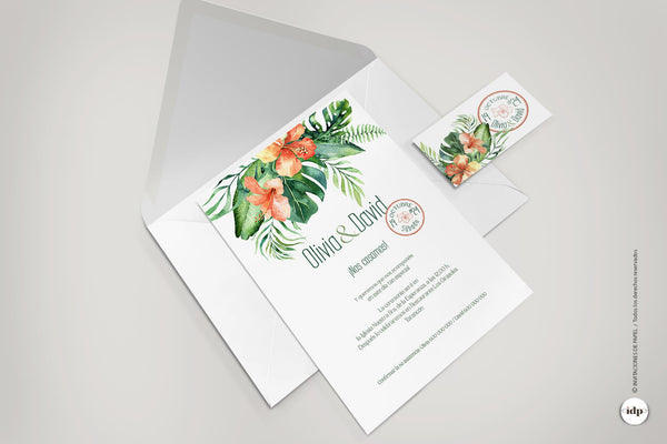 Invitación boda Aloha con sobre y tarjeta