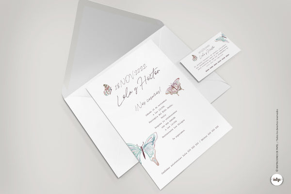 Invitación boda Butterfly con sobre y tarjeta
