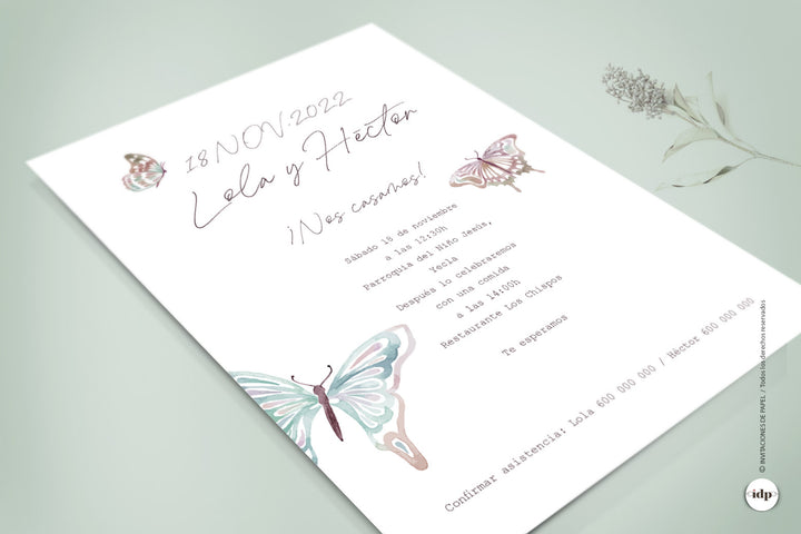 Invitacion de Boda con Mariposas Acuarela - butterfly
