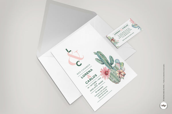 Invitación boda Cactus con sobre y tarjeta