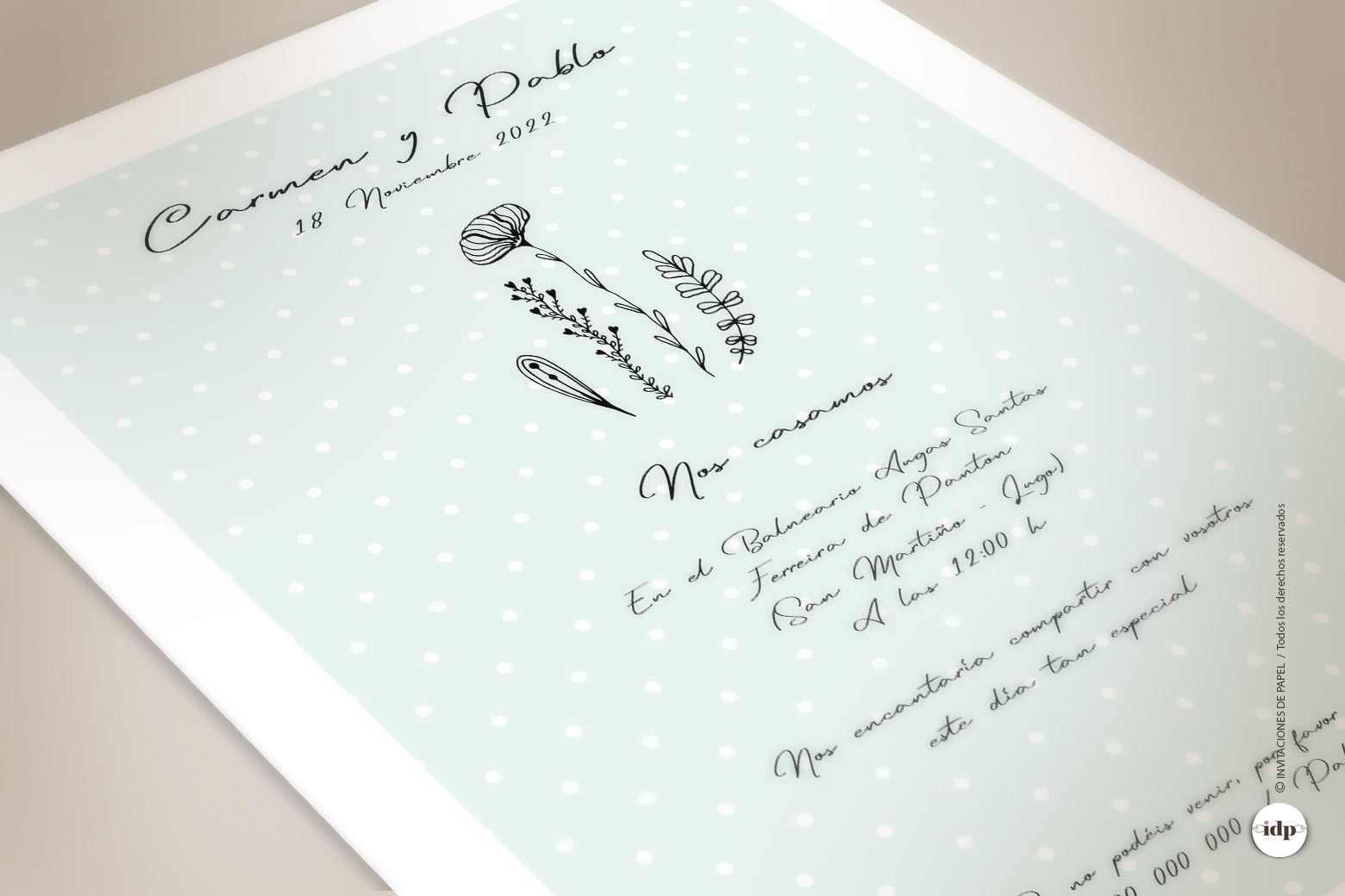 Invitacion de Boda con Flores y Hojas Sencilla - chic