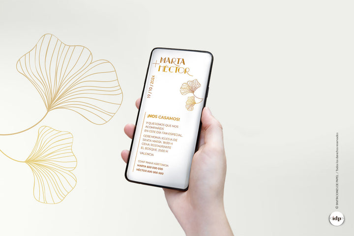 Invitación de Boda Digital Sencilla Minimalista Flor oro - aurum