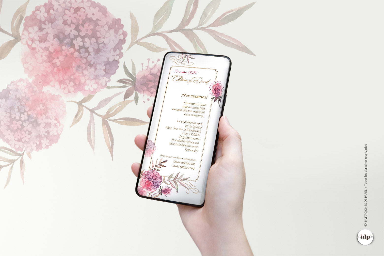 Invitaciones de Boda Digitales Boho con Flores en Acuarela