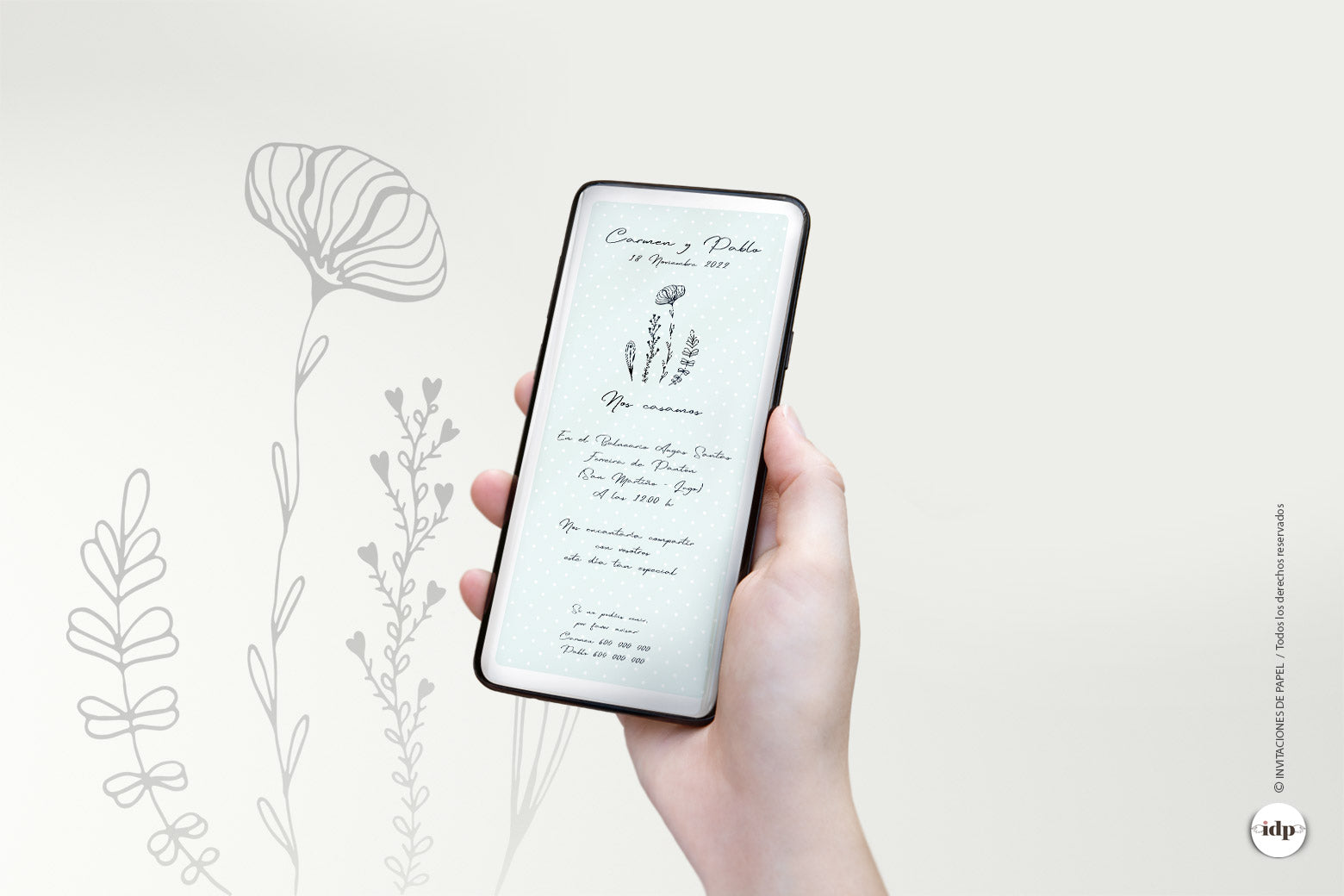 Invitaciones de Boda Digitales con Flores Sencilla - chic