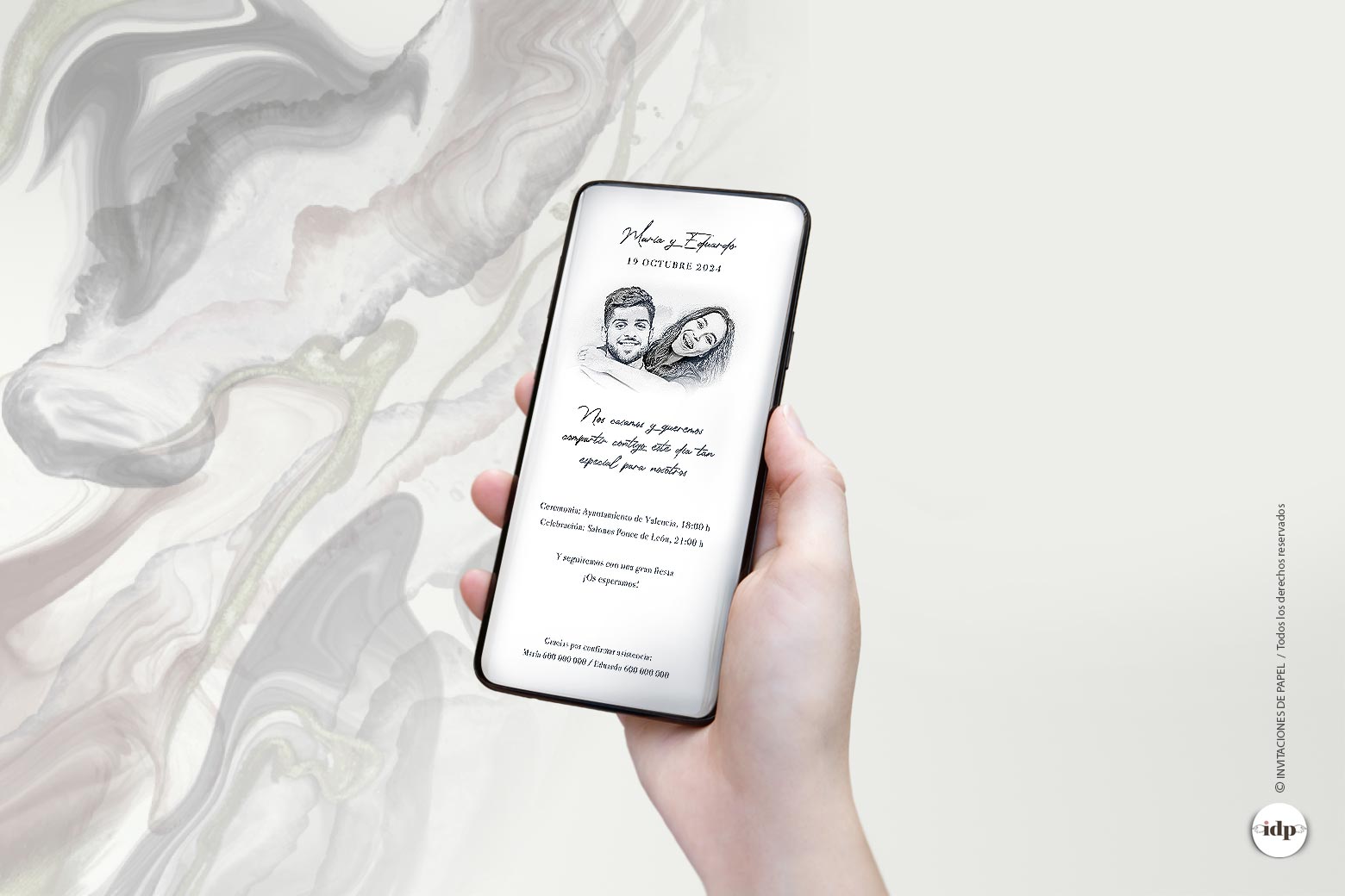 Invitación de Boda Digital con Foto de los Novios - grafito