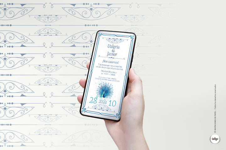 Invitaciones de Boda Digitales Vintage en Azul - royal