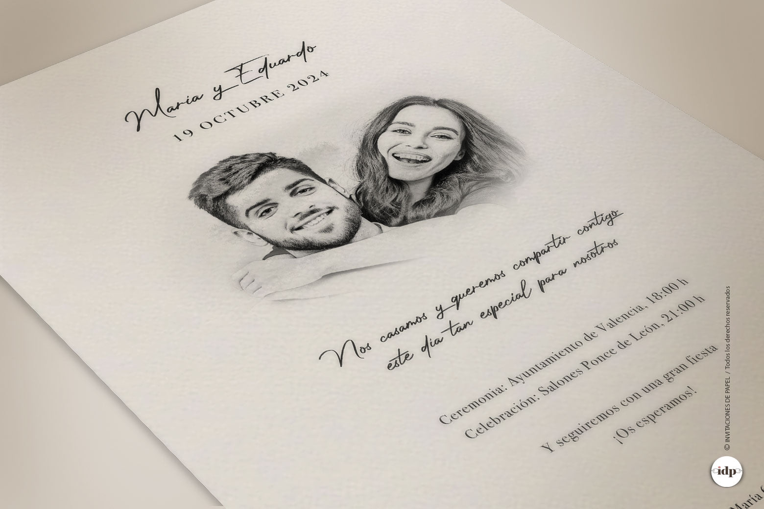 Invitación de Boda con Foto de los Novios - grafito