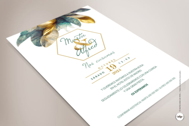 Invitaciones de boda con hojas de laurel