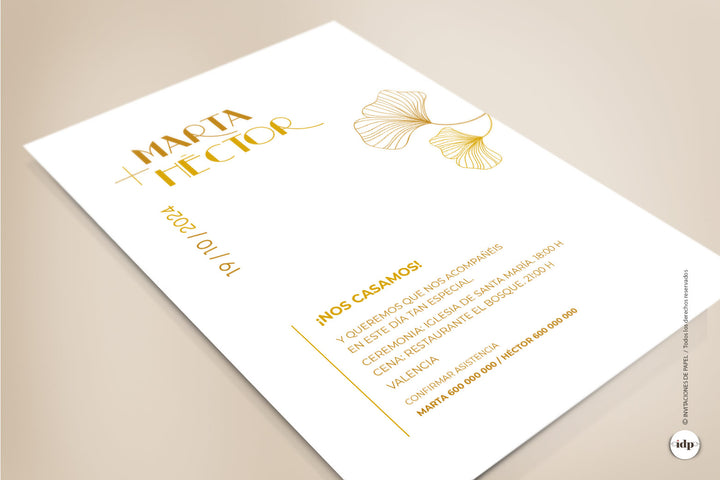 Invitaciones de Boda Minimalistas Florales oro