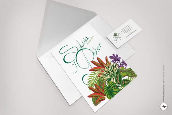 Invitación boda Tropical con sobre y tarjeta