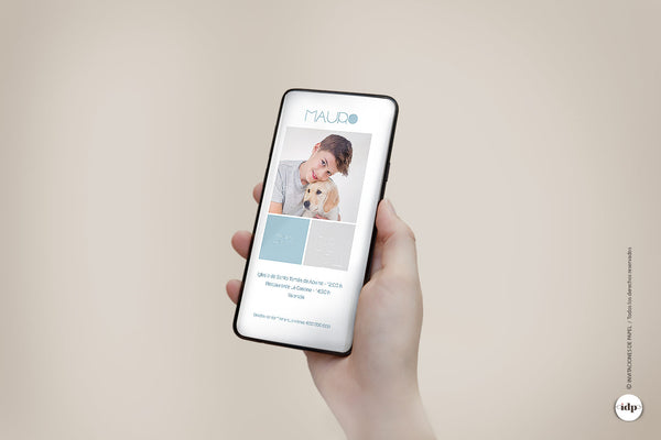 Invitación de Comunión Digital con Foto - Niño cubos azul