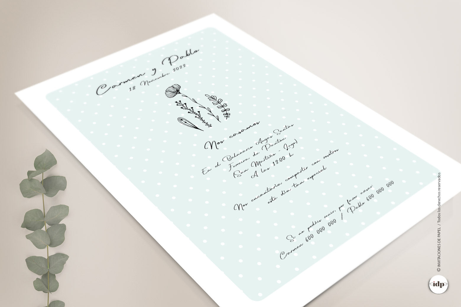 Invitaciones de Boda Sencillas y Bonitas con Flores y hojas - chic