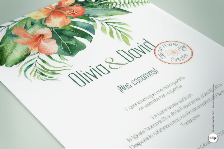 Invitaciones de Boda Tropical con Flores - aloha