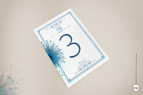 Mesero Numero para Mesa de Boda Vintage en Azul con pavo real- royal