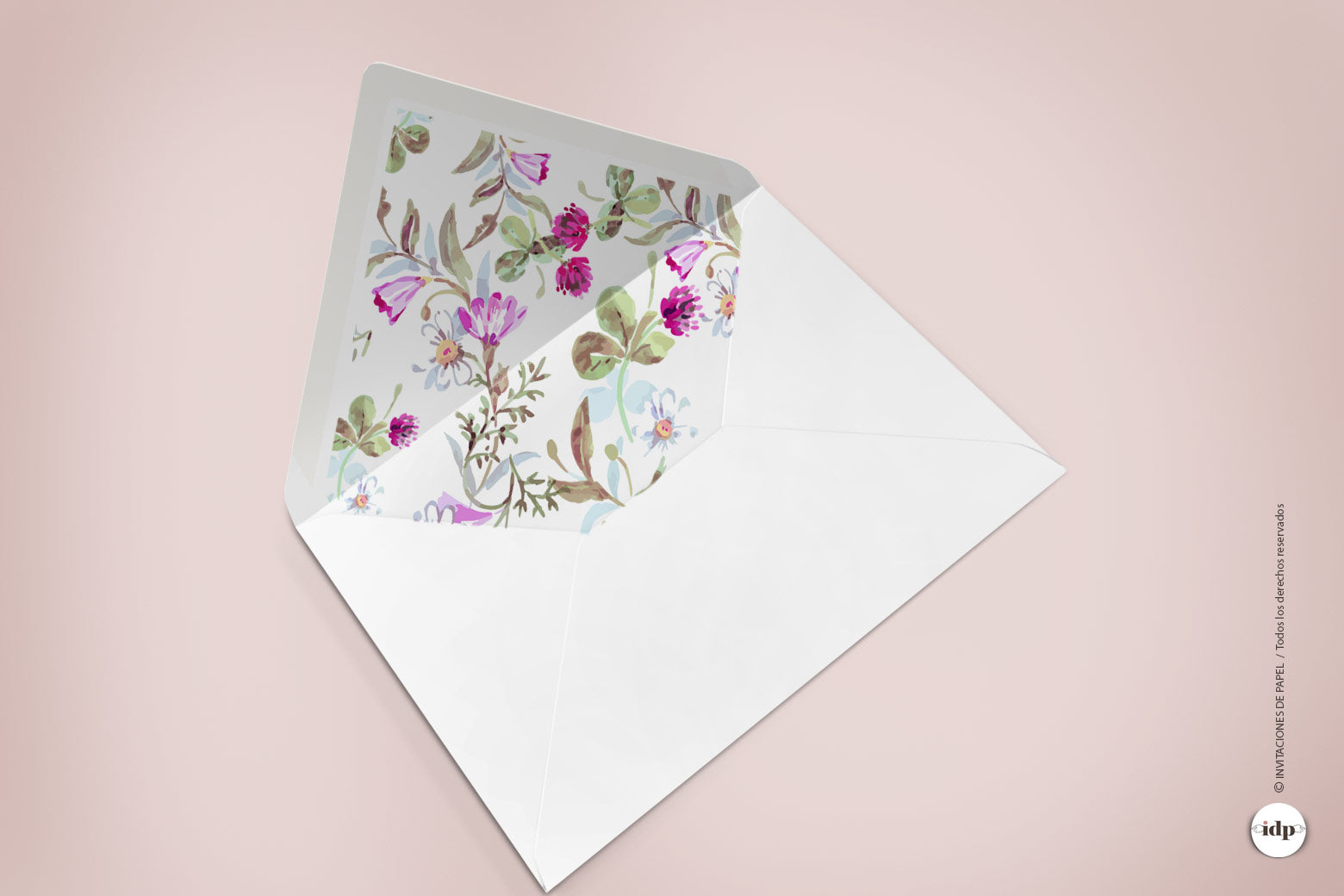 Sobre Forrado para Invitaciones de Boda con Flores en Acuarela