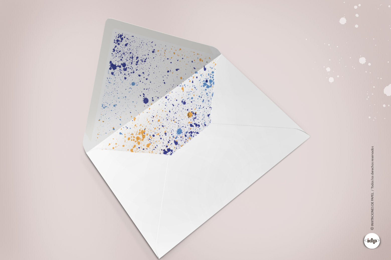 Sobre Forrado para invitación de Boda Acuarela - pintura Azul y amarillo - lienzo