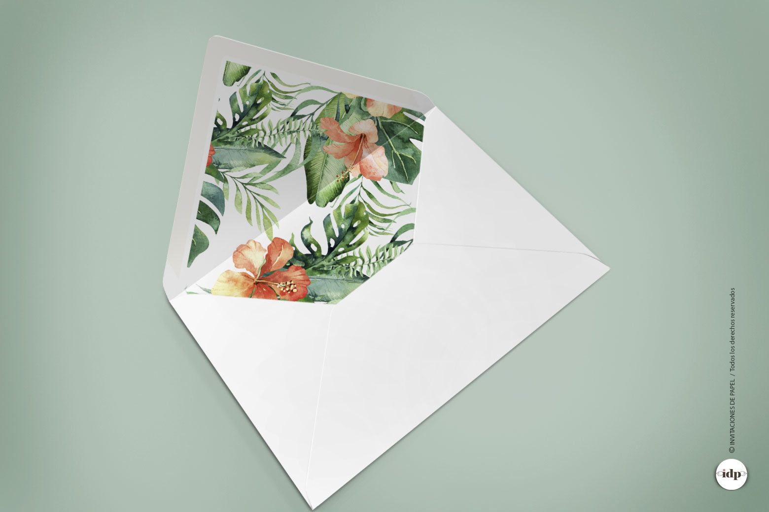 Sobre Forrado de Boda Tropical - flor naranja